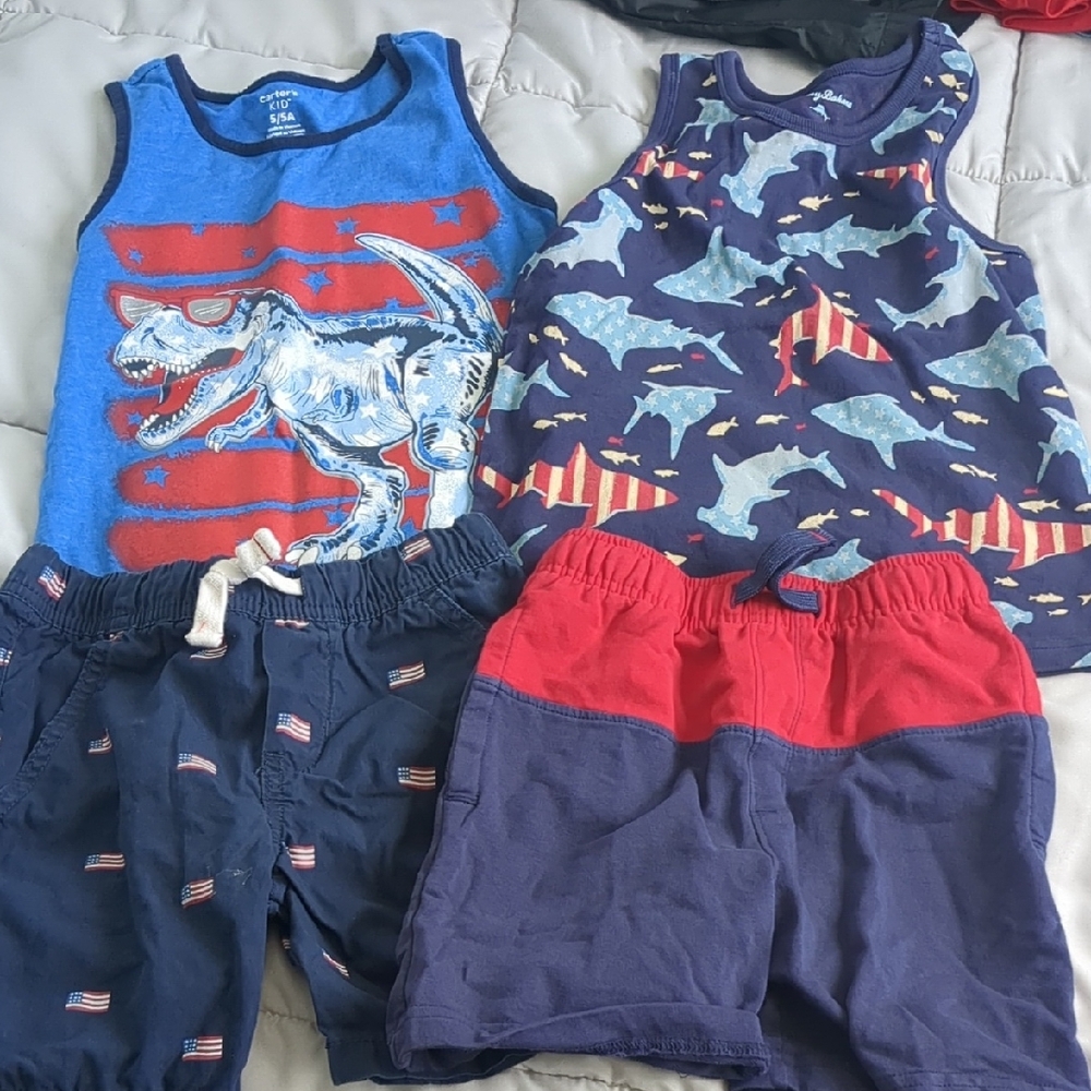 Carter's Kids Dinosaur and Shark Tank Tops with Shorts Set